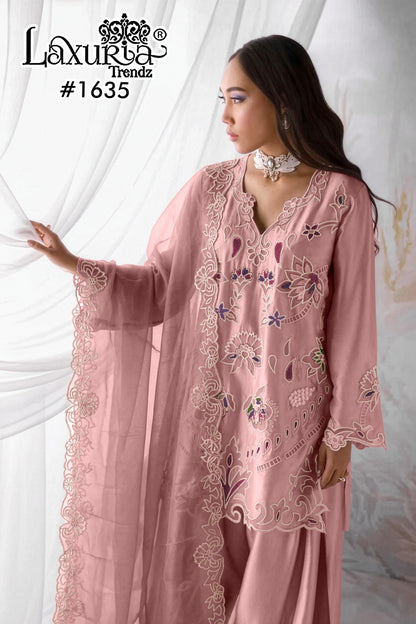 Design 1635 Laxuria Trendz Satin Pakistani Readymade Suits Wholesale Price