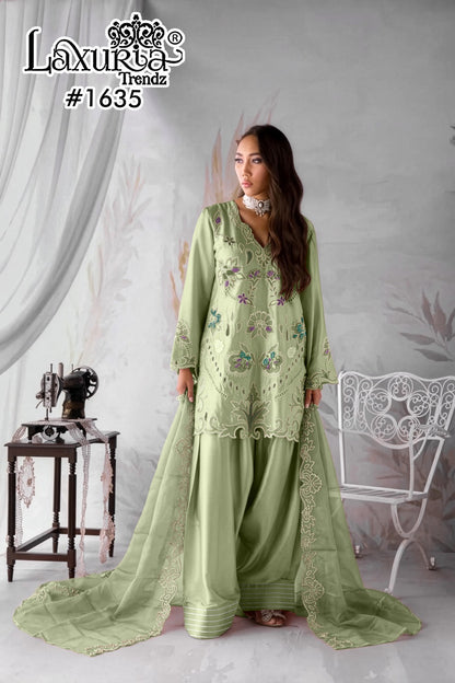 Design 1635 Laxuria Trendz Satin Pakistani Readymade Suits Wholesale Price