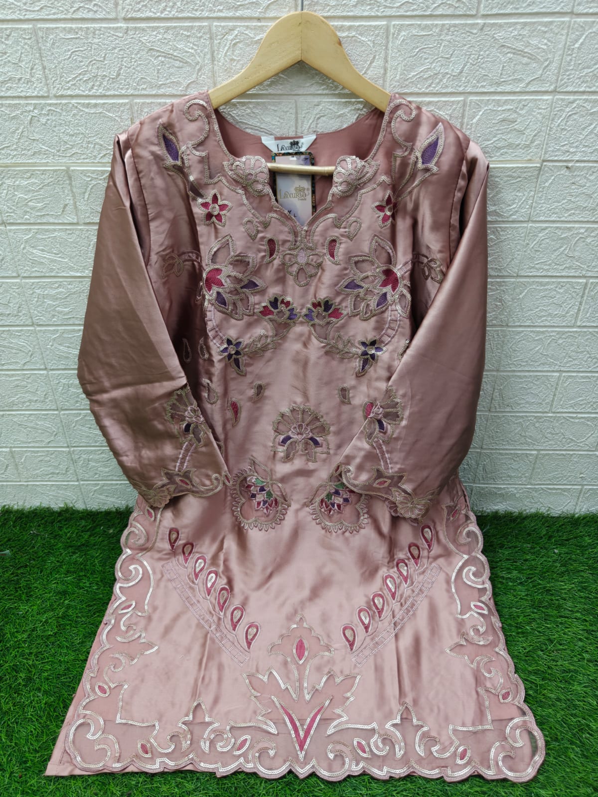 Design 1635 Laxuria Trendz Satin Pakistani Readymade Suits Wholesale Price