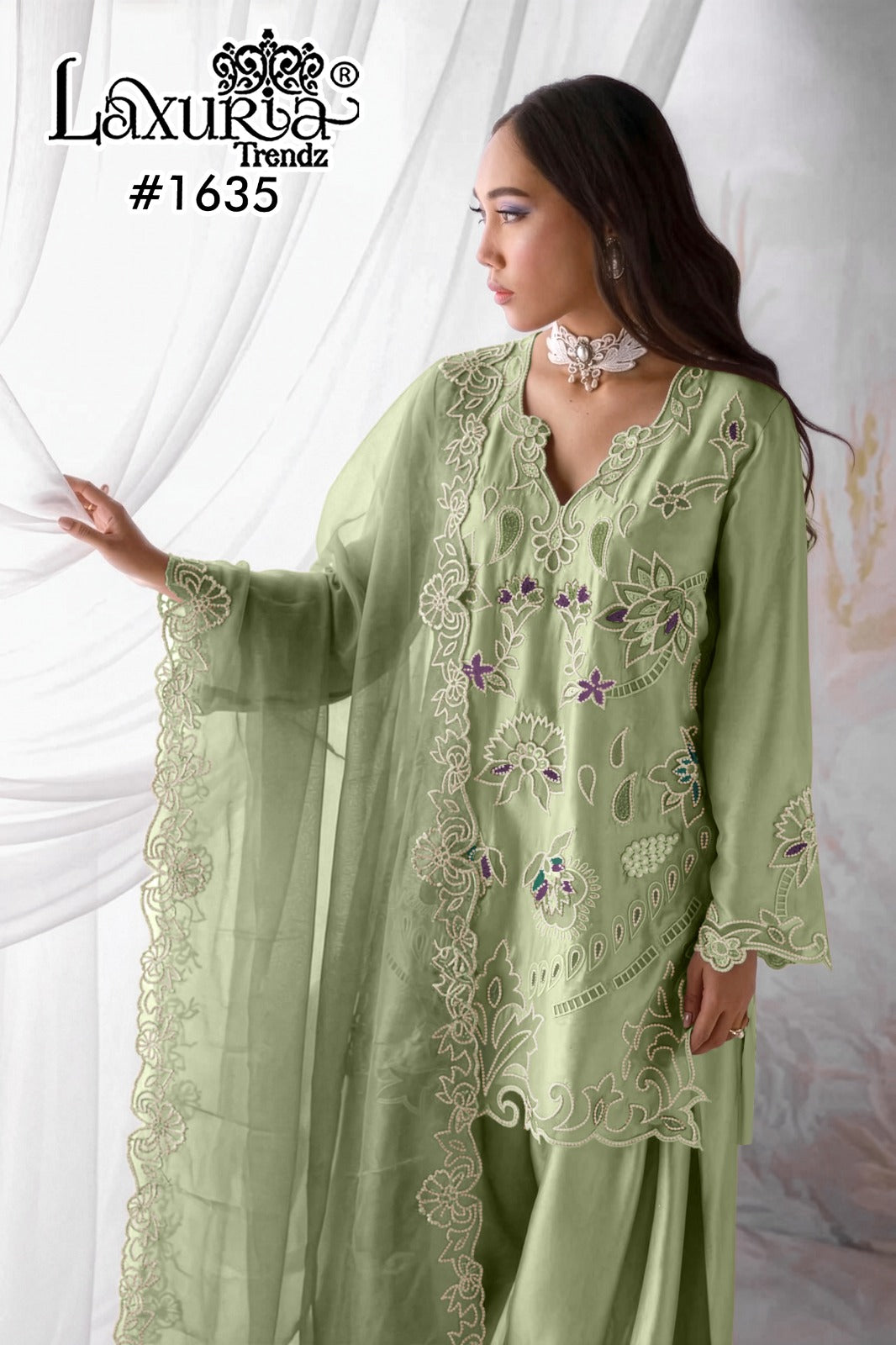 Design 1635 Laxuria Trendz Satin Pakistani Readymade Suits Wholesale Price