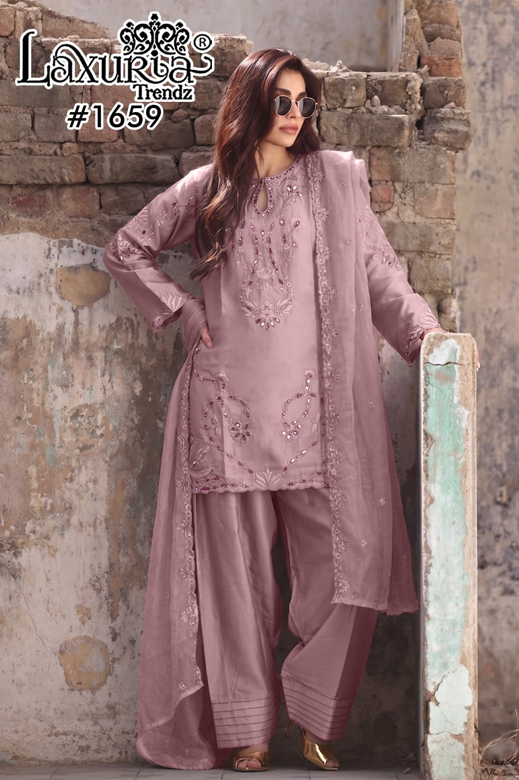 Design 1659 Laxuria Trendz Jam Satin Pakistani Readymade Suits Wholesale Price
