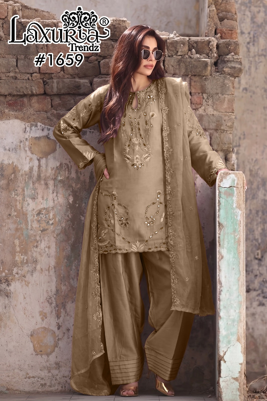 Design 1659 Laxuria Trendz Jam Satin Pakistani Readymade Suits Wholesale Price