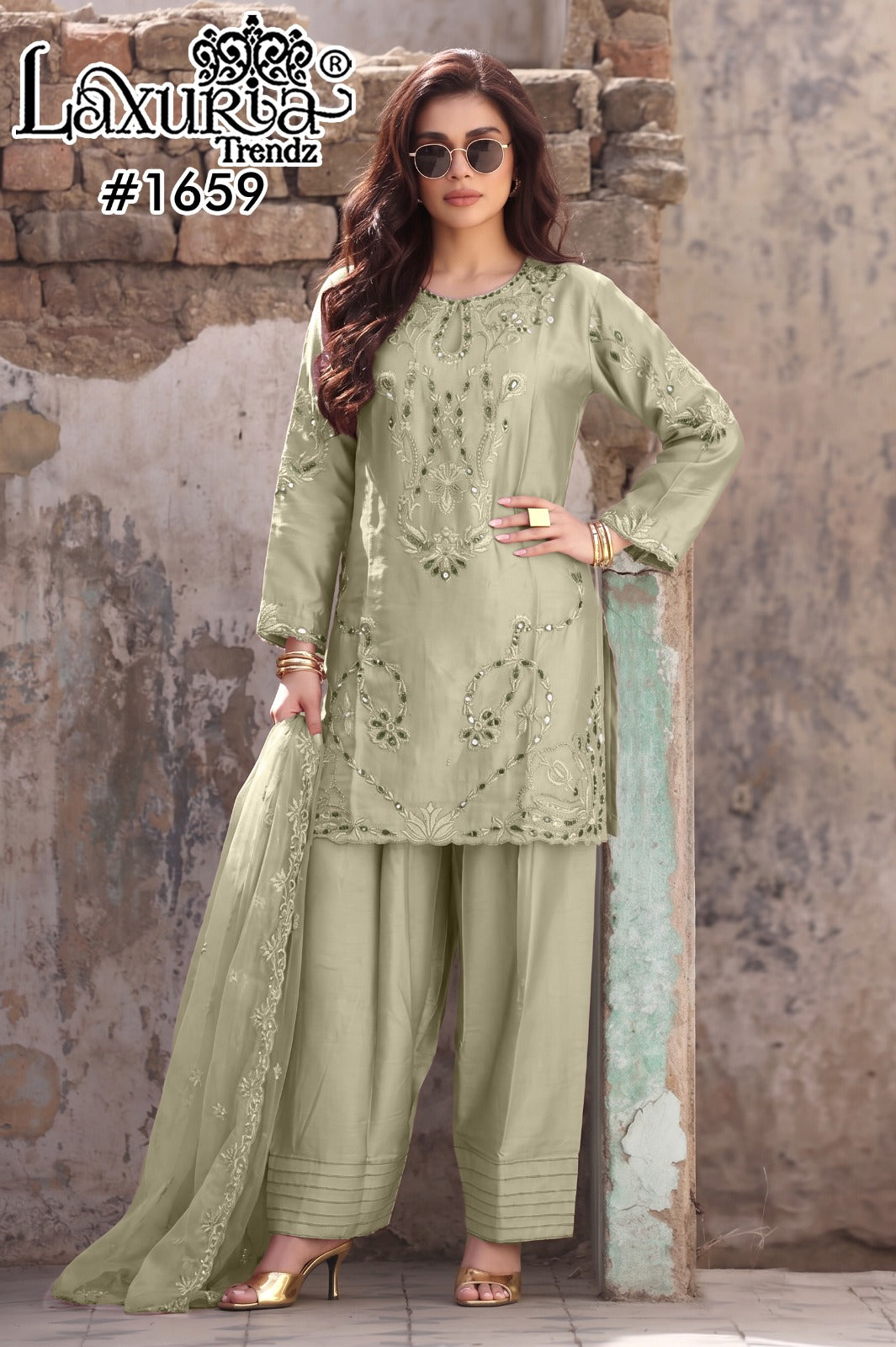 Design 1659 Laxuria Trendz Jam Satin Pakistani Readymade Suits Wholesale Price