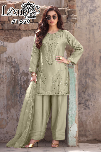 Design 1659 Laxuria Trendz Jam Satin Pakistani Readymade Suits Wholesale Price