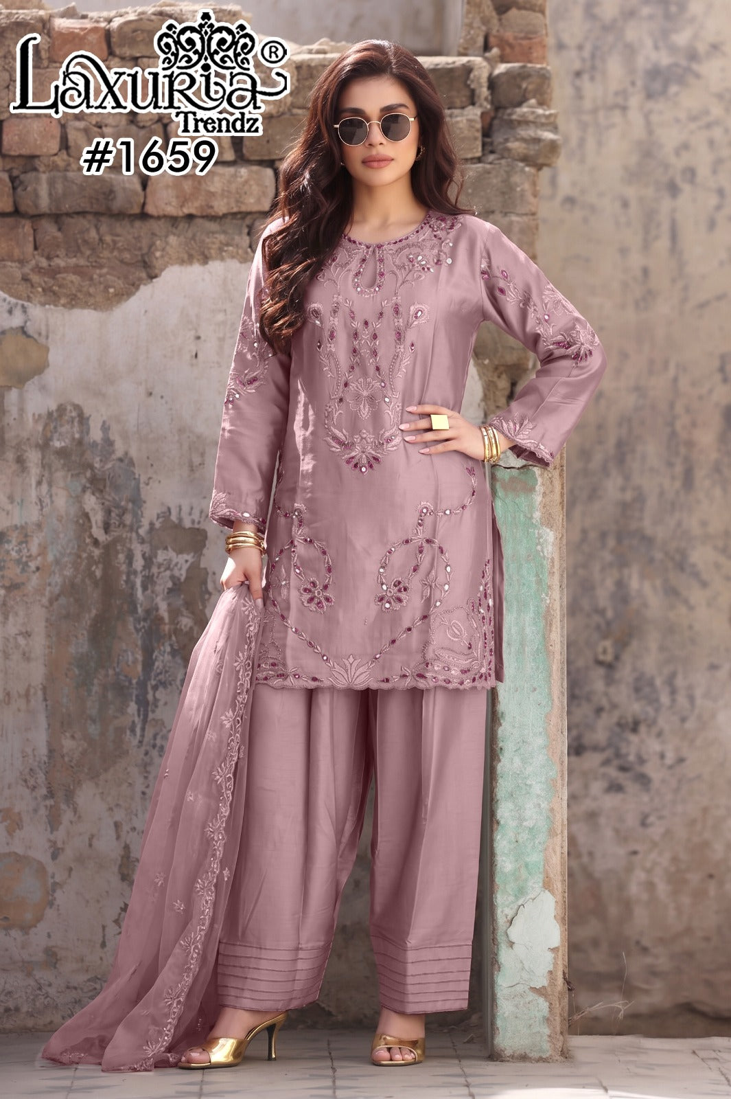 Design 1659 Laxuria Trendz Jam Satin Pakistani Readymade Suits Wholesale Price