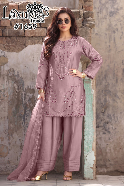 Design 1659 Laxuria Trendz Jam Satin Pakistani Readymade Suits Wholesale Price