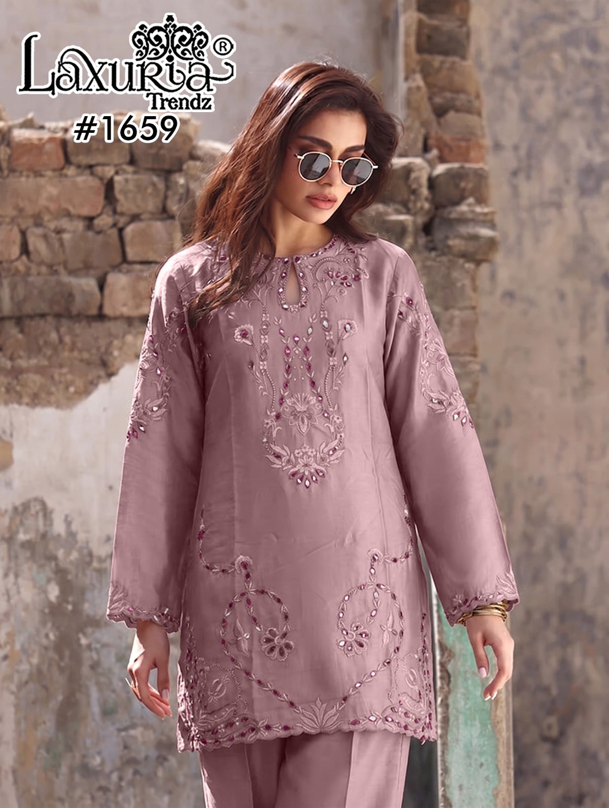 Design 1659 Laxuria Trendz Jam Satin Pakistani Readymade Suits Wholesale Price