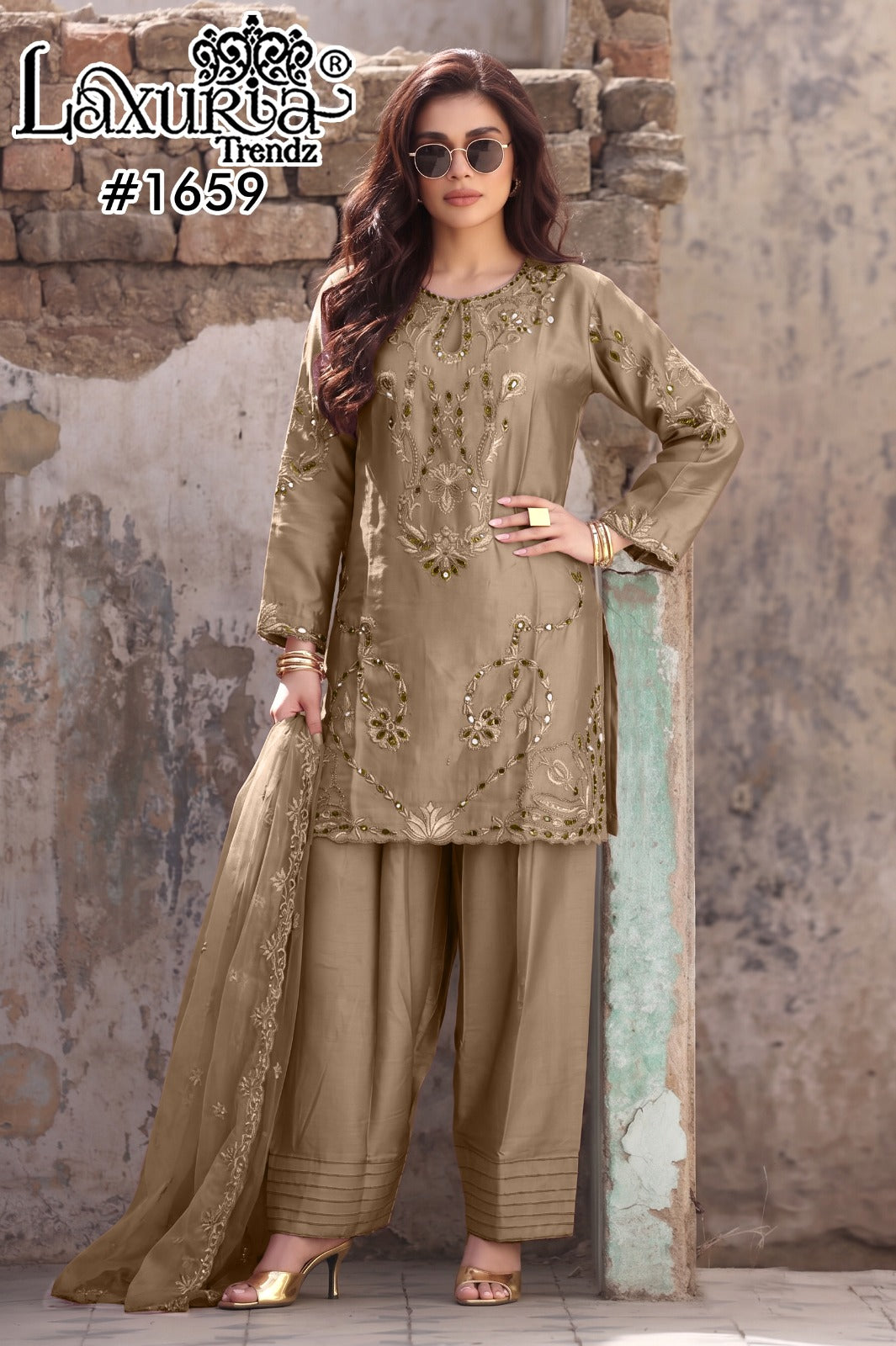 Design 1659 Laxuria Trendz Jam Satin Pakistani Readymade Suits Wholesale Price
