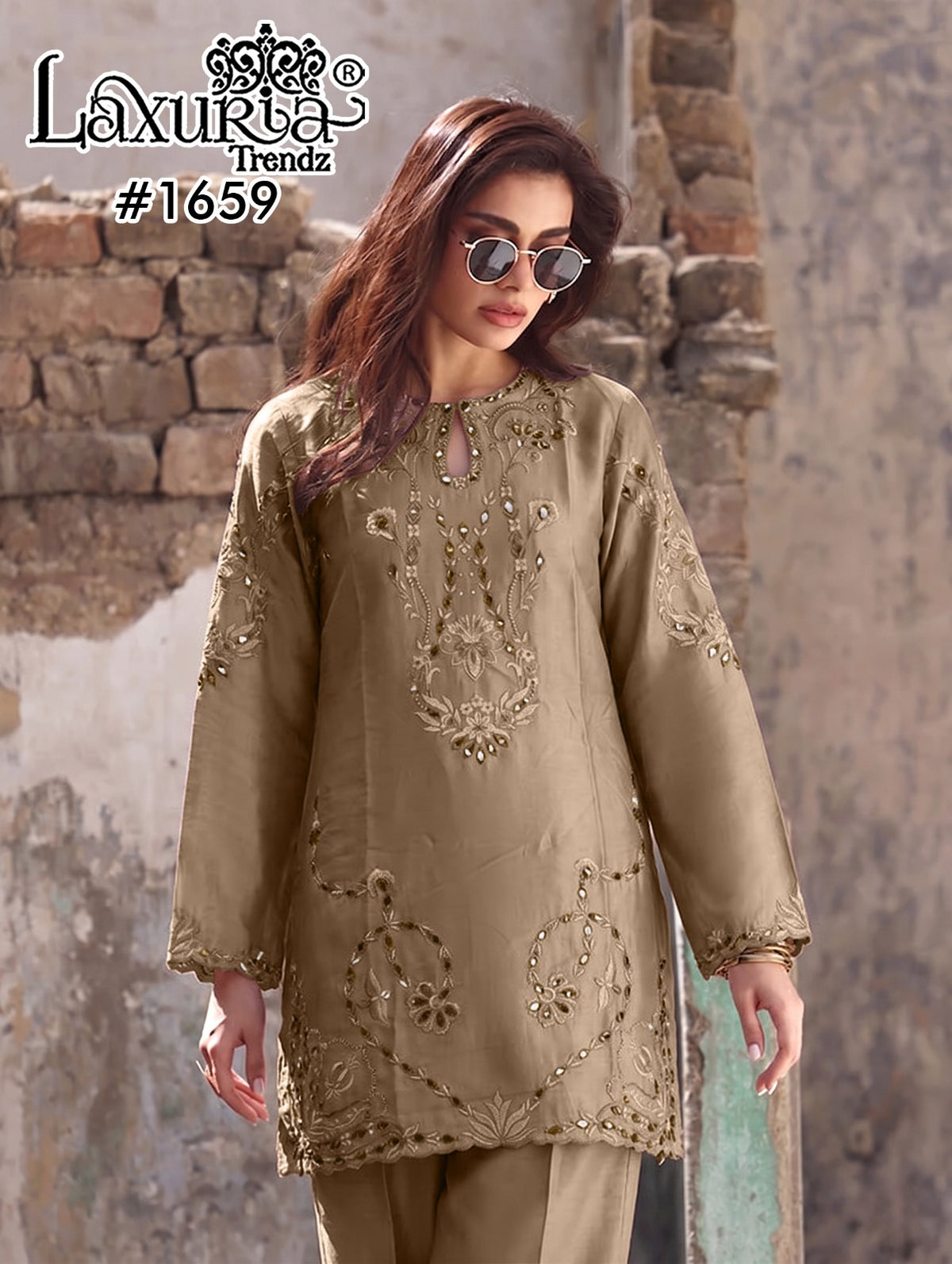 Design 1659 Laxuria Trendz Jam Satin Pakistani Readymade Suits Wholesale Price