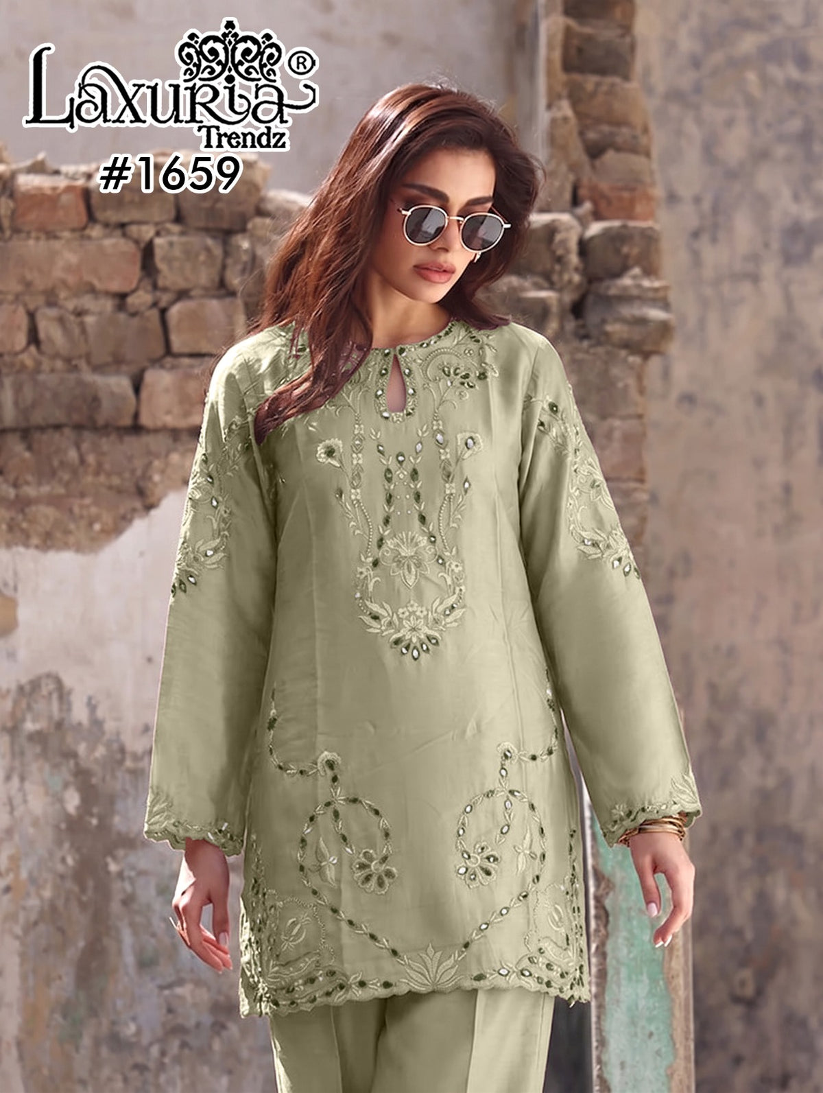 Design 1659 Laxuria Trendz Jam Satin Pakistani Readymade Suits Wholesale Price