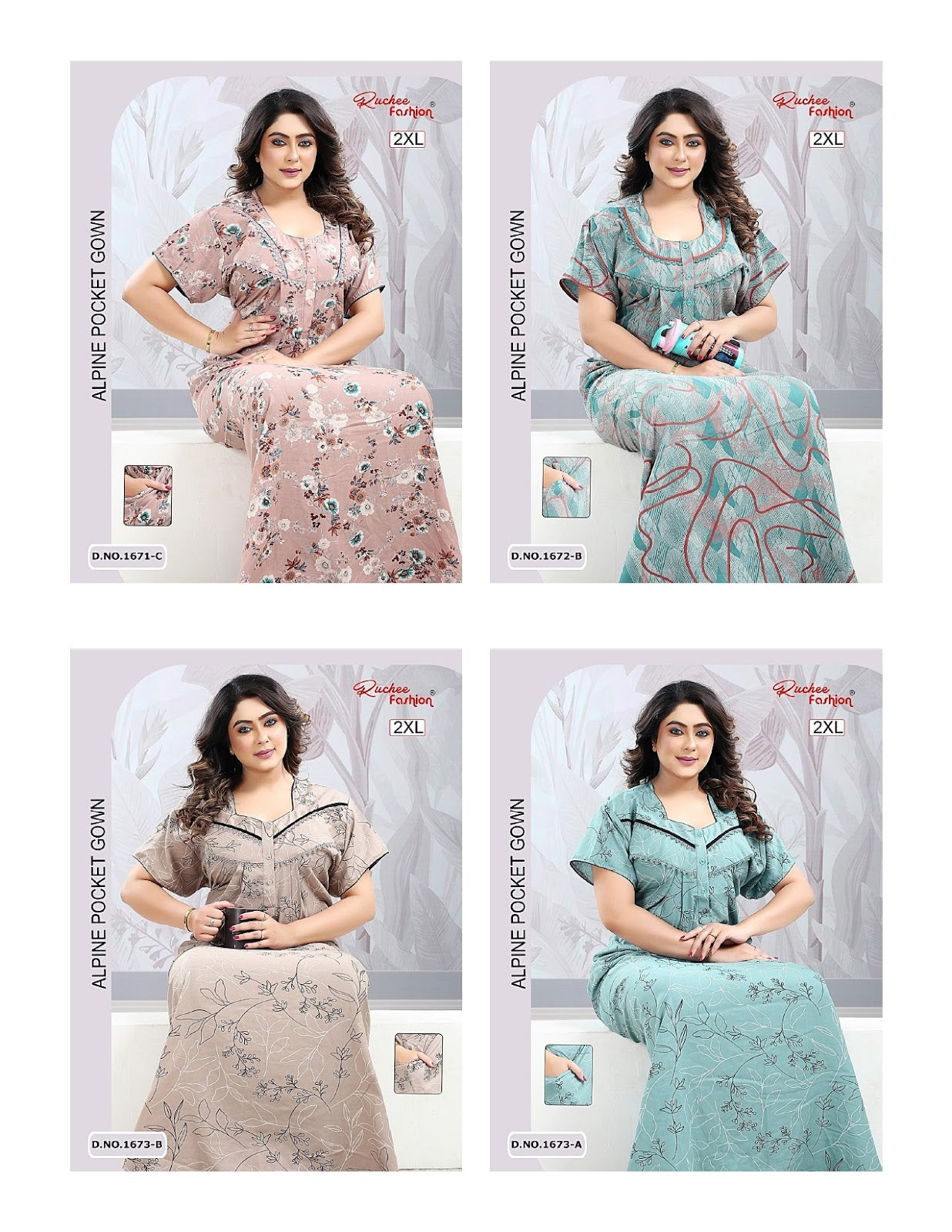 Design 1669-1675 Ruchee Fashion Alpine Night Gowns Wholesaler India