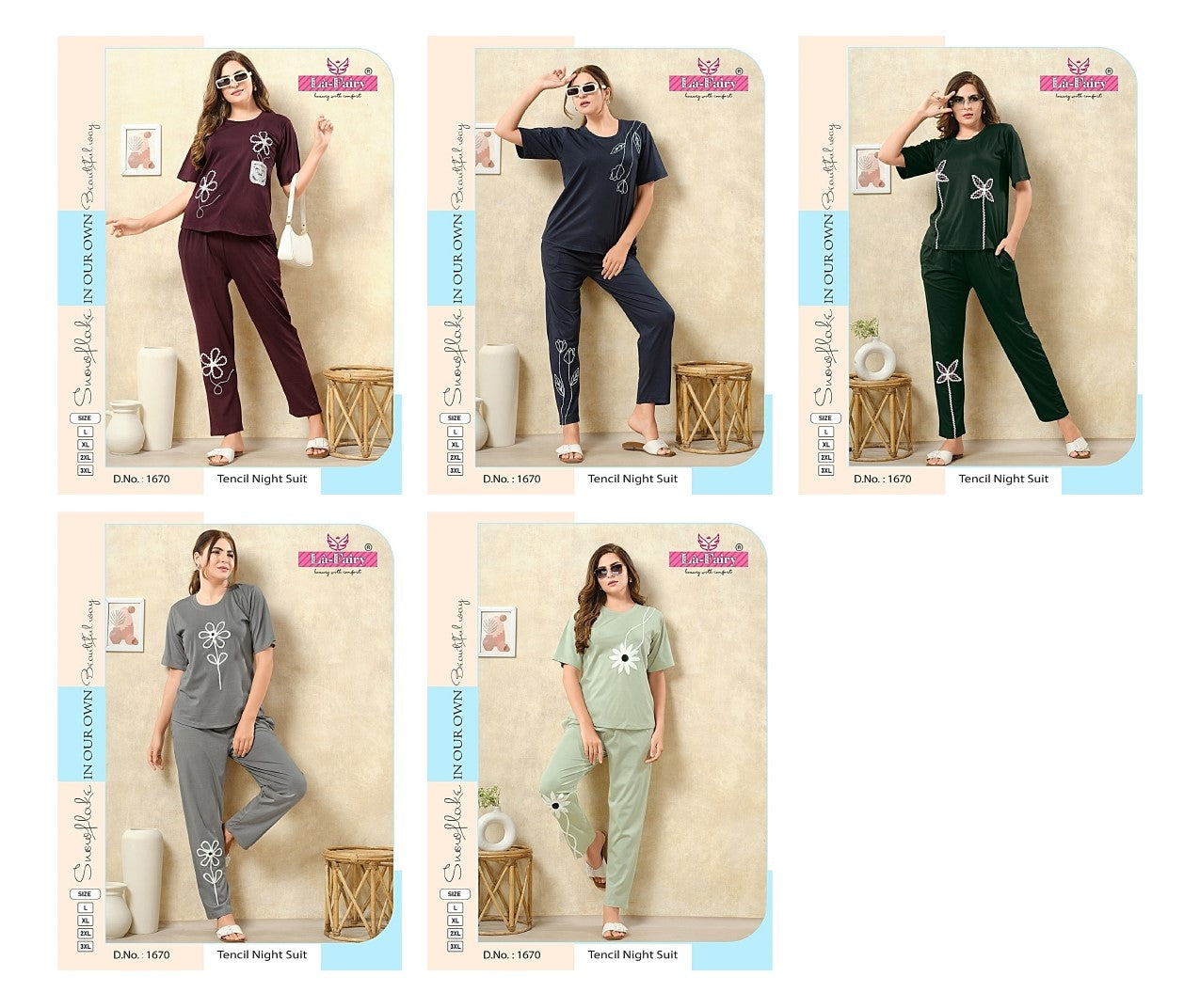 Design 1670 La Fairy Tencil Pyjama Night Suits Wholesale Rate
