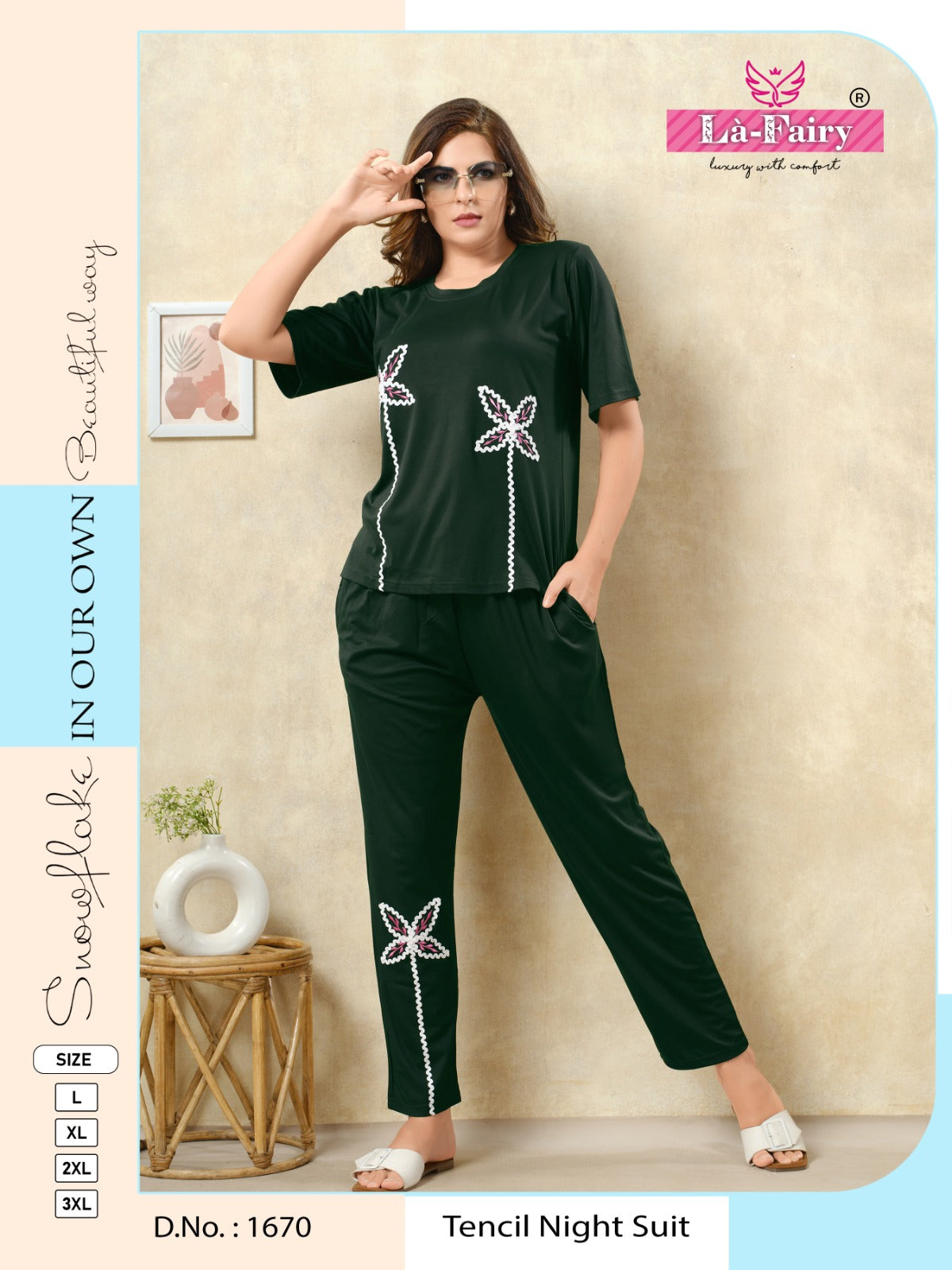 Design 1670 La Fairy Tencil Pyjama Night Suits Wholesale Rate