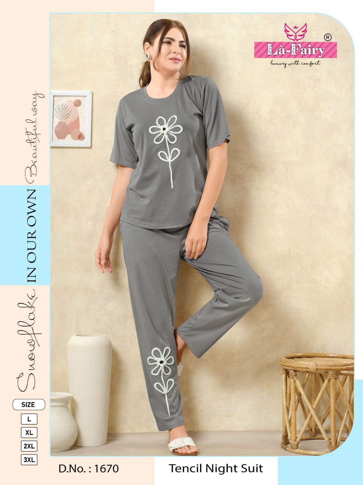 Design 1670 La Fairy Tencil Pyjama Night Suits Wholesale Rate