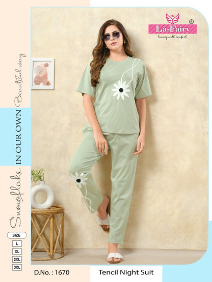 Design 1670 La Fairy Tencil Pyjama Night Suits Wholesale Rate