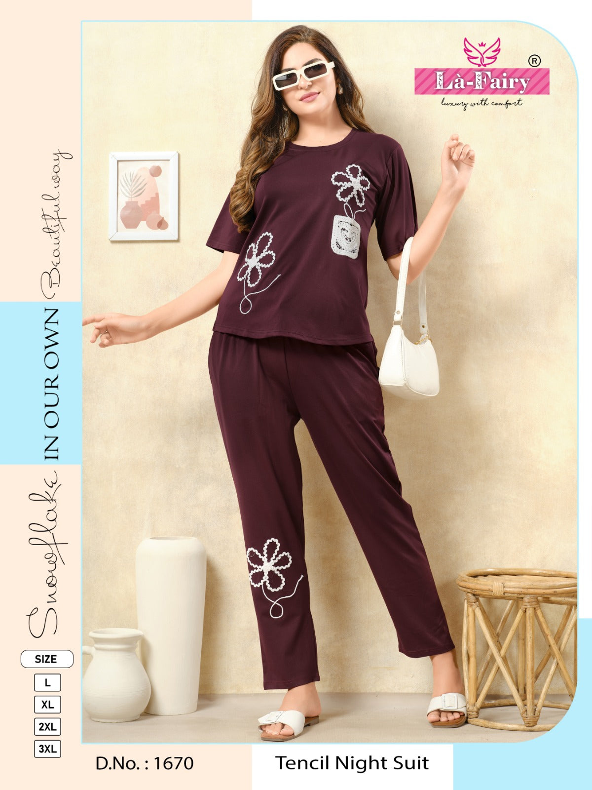 Design 1670 La Fairy Tencil Pyjama Night Suits Wholesale Rate