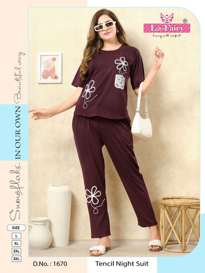 Design 1670 La Fairy Tencil Pyjama Night Suits Wholesale Rate