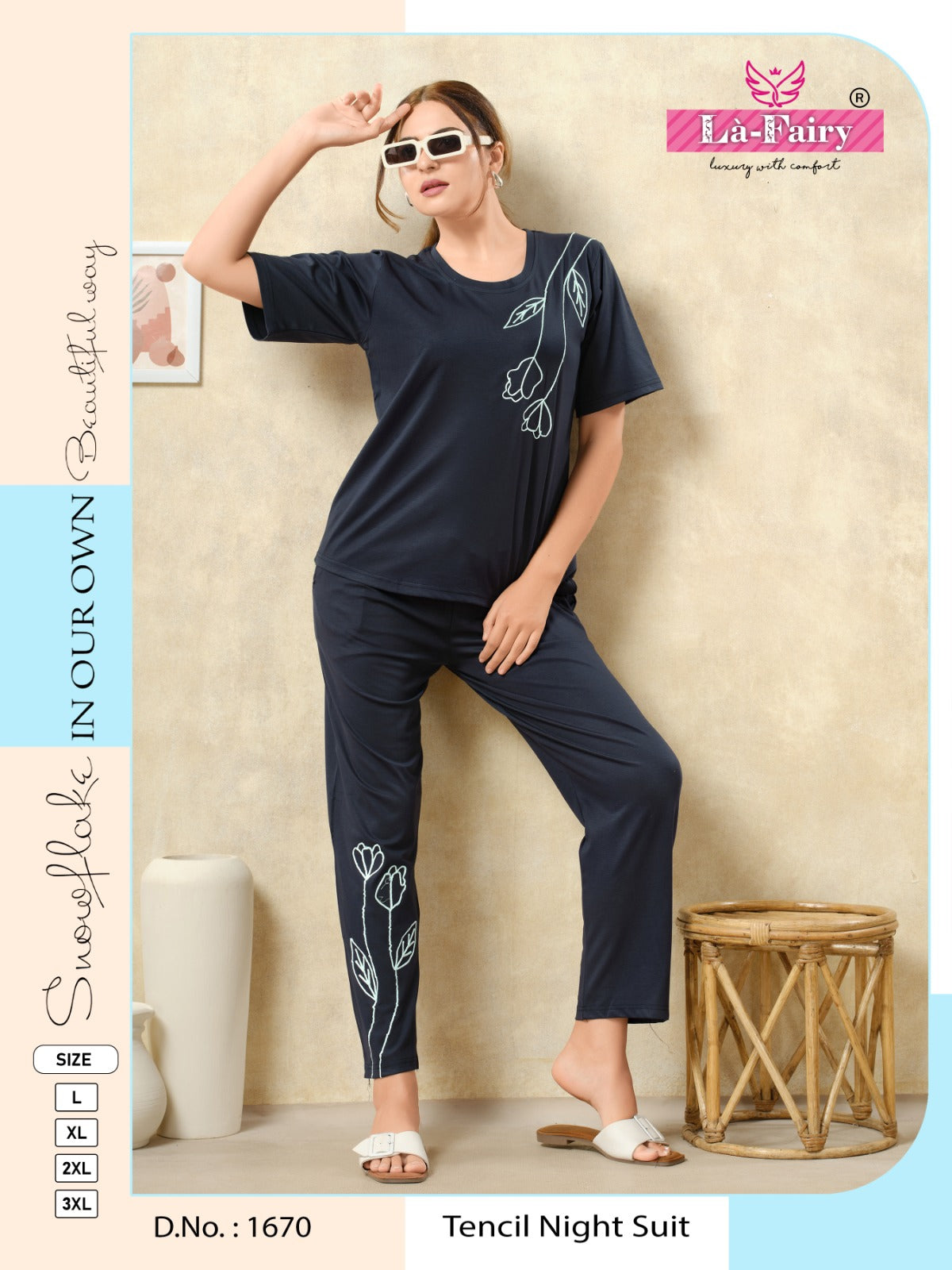 Design 1670 La Fairy Tencil Pyjama Night Suits Wholesale Rate
