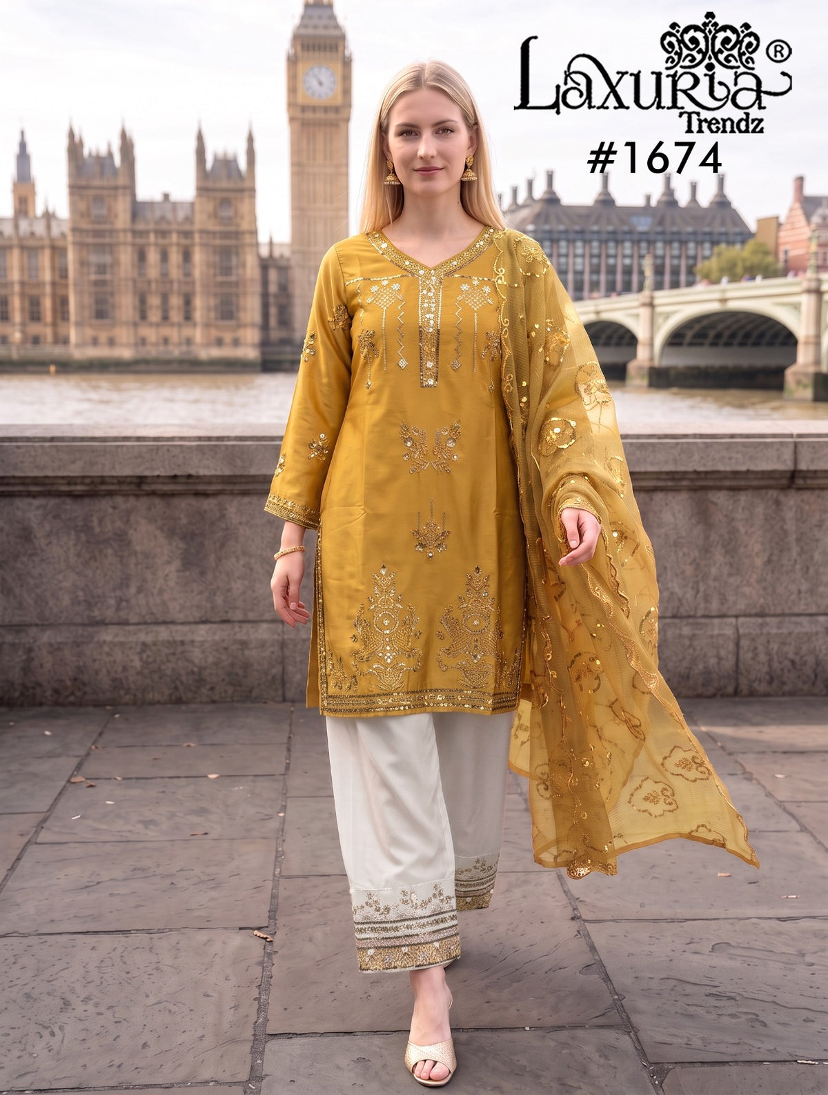 Design 1674 Laxuria Trendz Satin Pakistani Readymade Suits Wholesaler