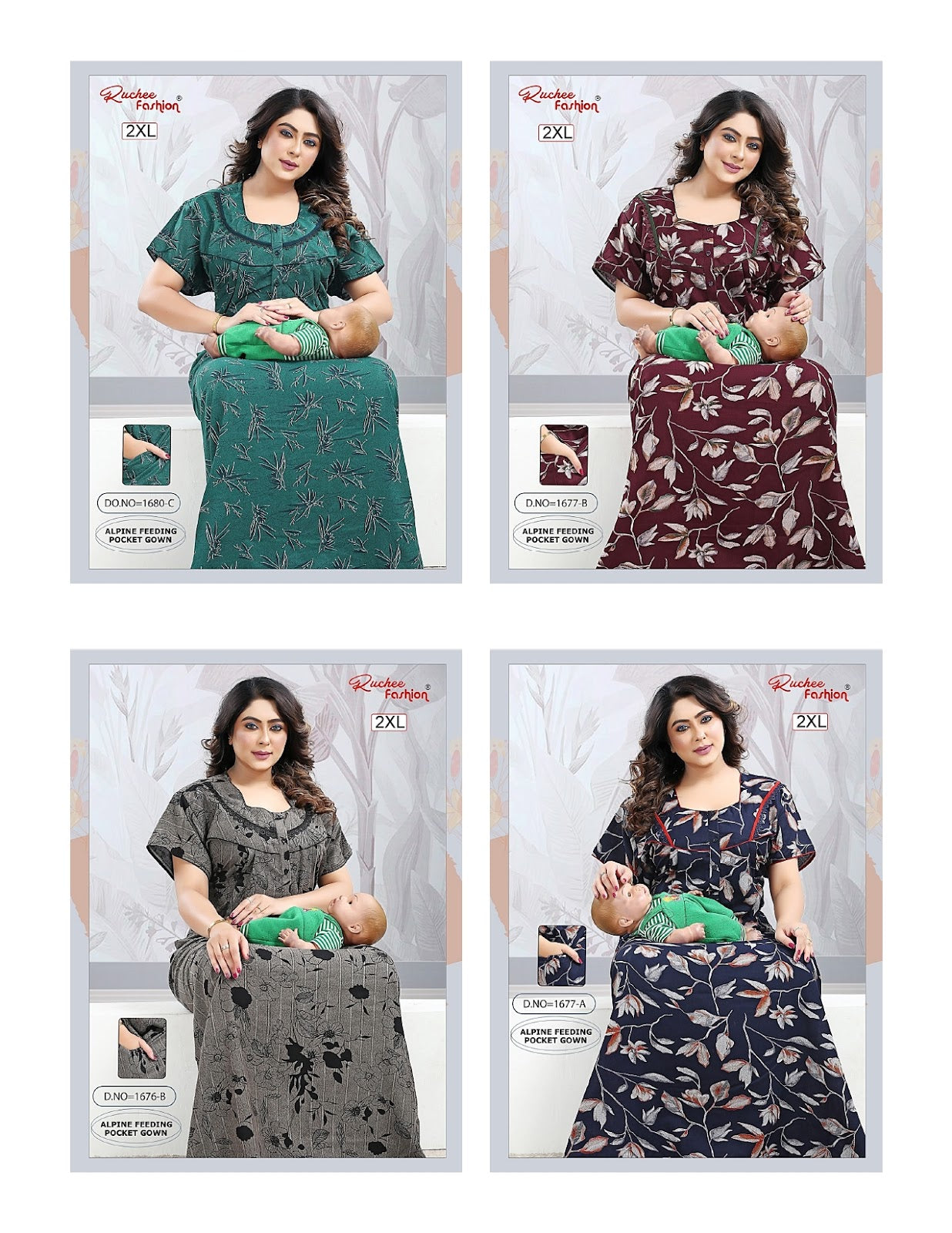 Design 1676-1680 Ruchee Fashion Alpine Feeding Night Gown Exporter Gujarat