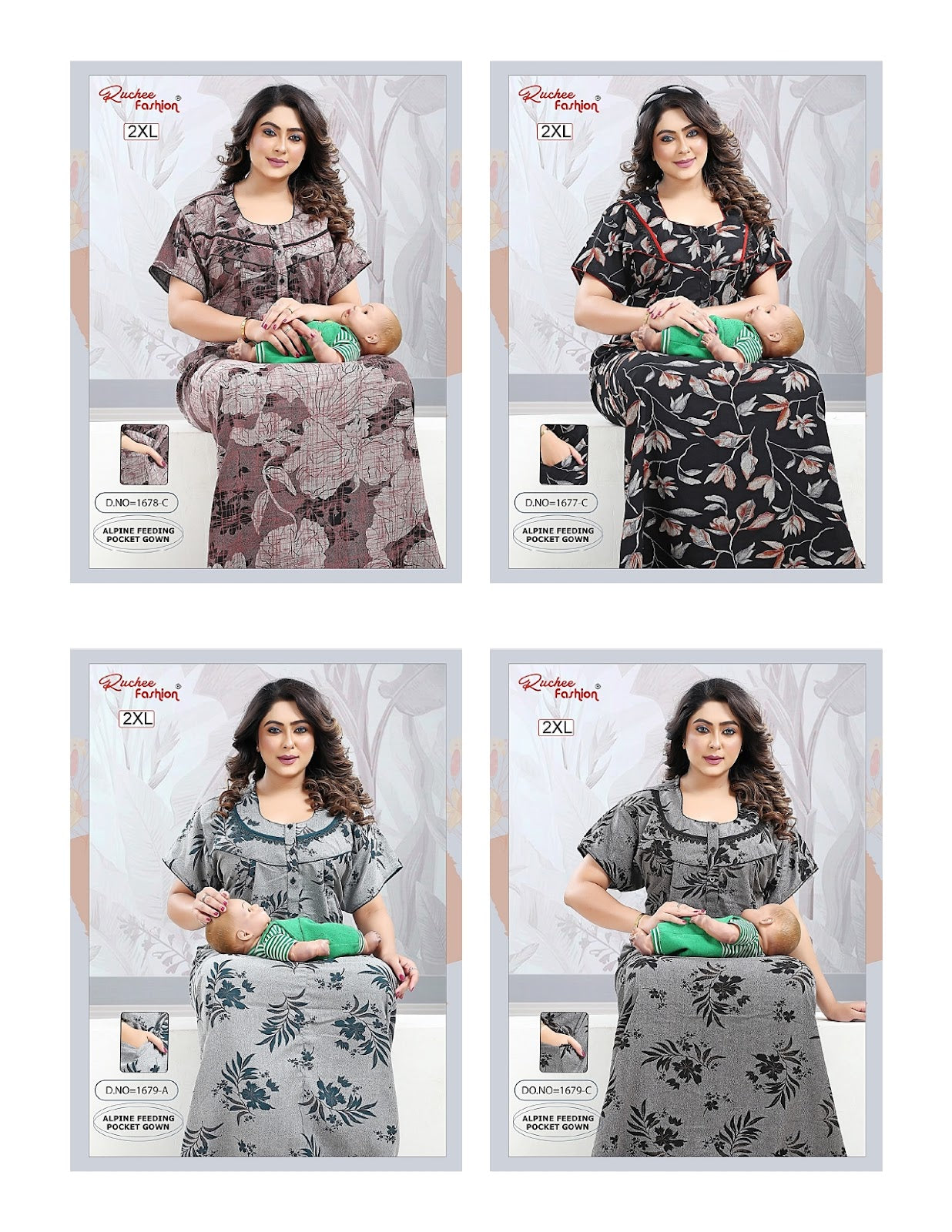 Design 1676-1680 Ruchee Fashion Alpine Feeding Night Gown Exporter Gujarat