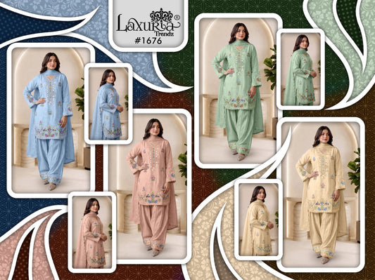 Design 1676 Laxuria Trendz Satin Pakistani Readymade Suits Wholesaler Gujarat
