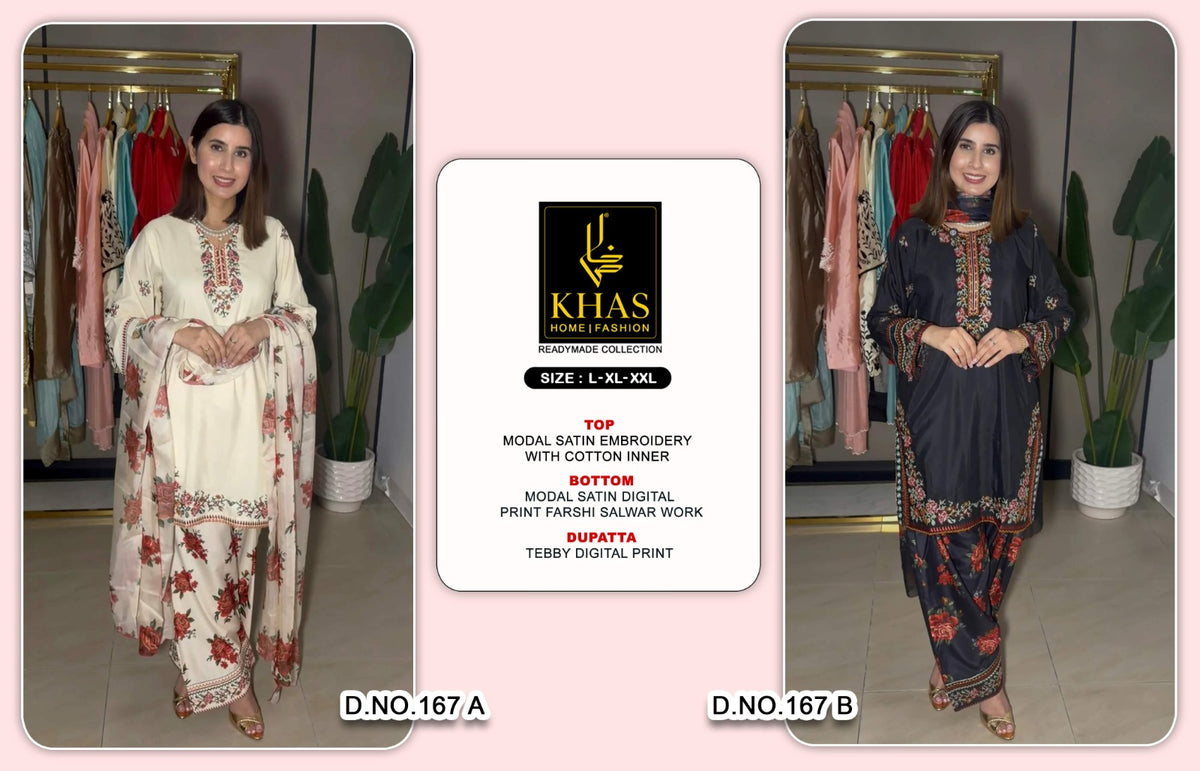 Design 167 Ab Khas Modal Satin Pakistani Readymade Suits Wholesaler Gujarat