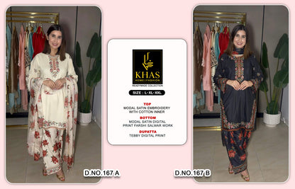 Design 167 Ab Khas Modal Satin Pakistani Readymade Suits Wholesaler Gujarat