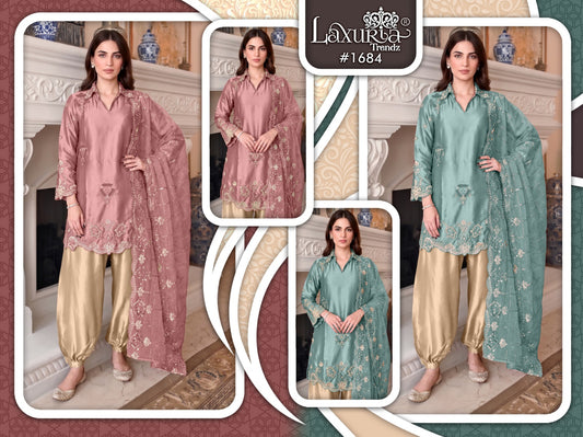 Design 1684 Laxuria Trendz Satin Pakistani Readymade Suits Exporter Ahmedabad