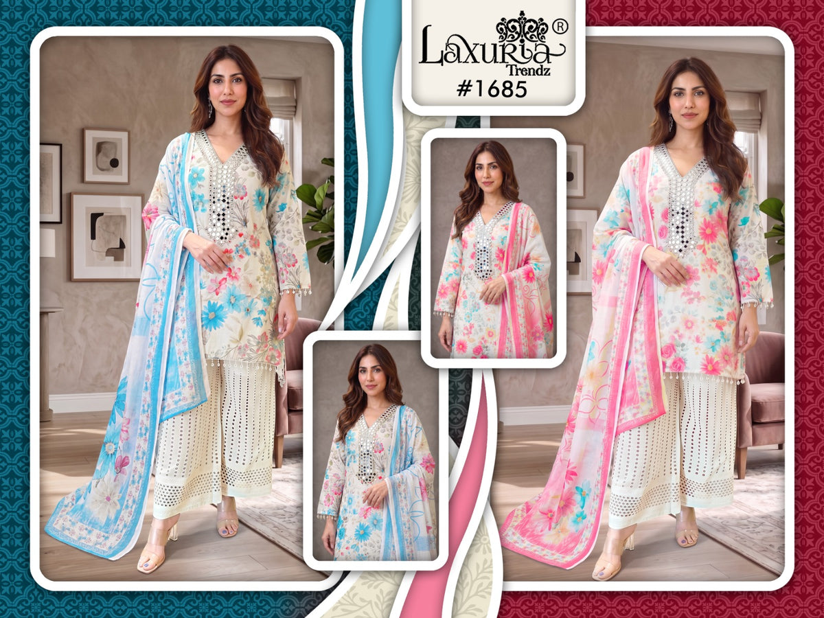 Design 1685 Laxuria Trendz Cotton Pakistani Readymade Suits Supplier