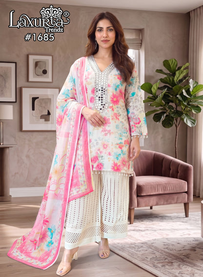 Design 1685 Laxuria Trendz Cotton Pakistani Readymade Suits Supplier