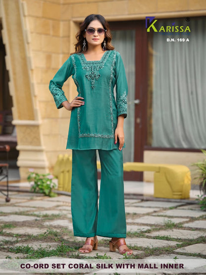 Design 168 -169 Karissa Coral Co Ord Set Exporter Ahmedabad