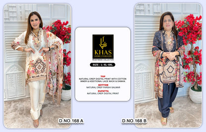 Design 168 Ab Khas Natural Crape Pakistani Readymade Suits Wholesaler Ahmedabad
