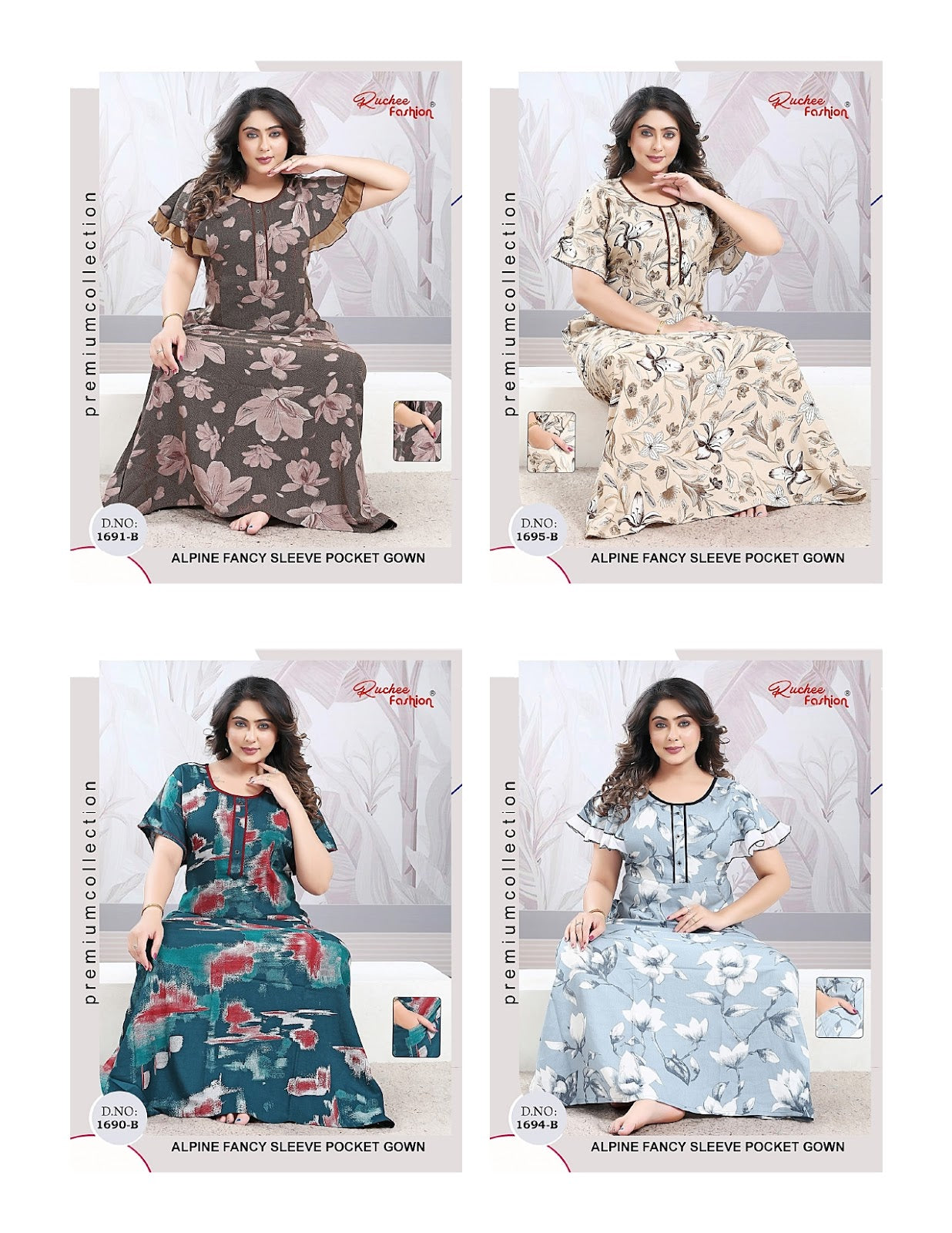 Design 1690-1695 Ruchee Fashion Alpine Night Gowns Wholesale Price