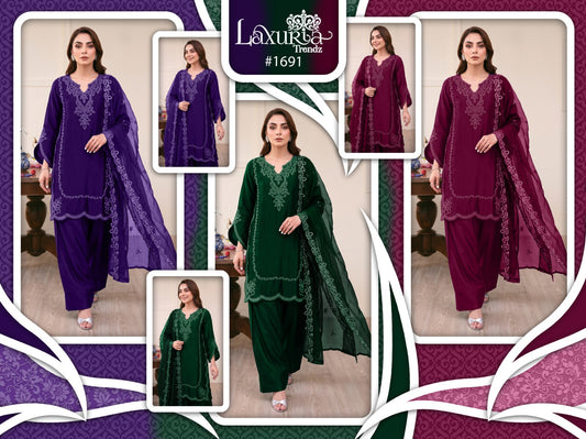 Design 1691 Laxuria Trendz Satin Pakistani Readymade Suits Exporter