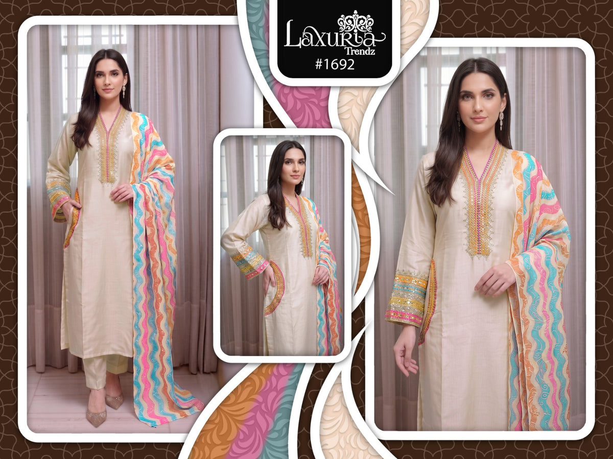 Design 1692 Laxuria Trendz Roman Pakistani Readymade Suits Exporter India