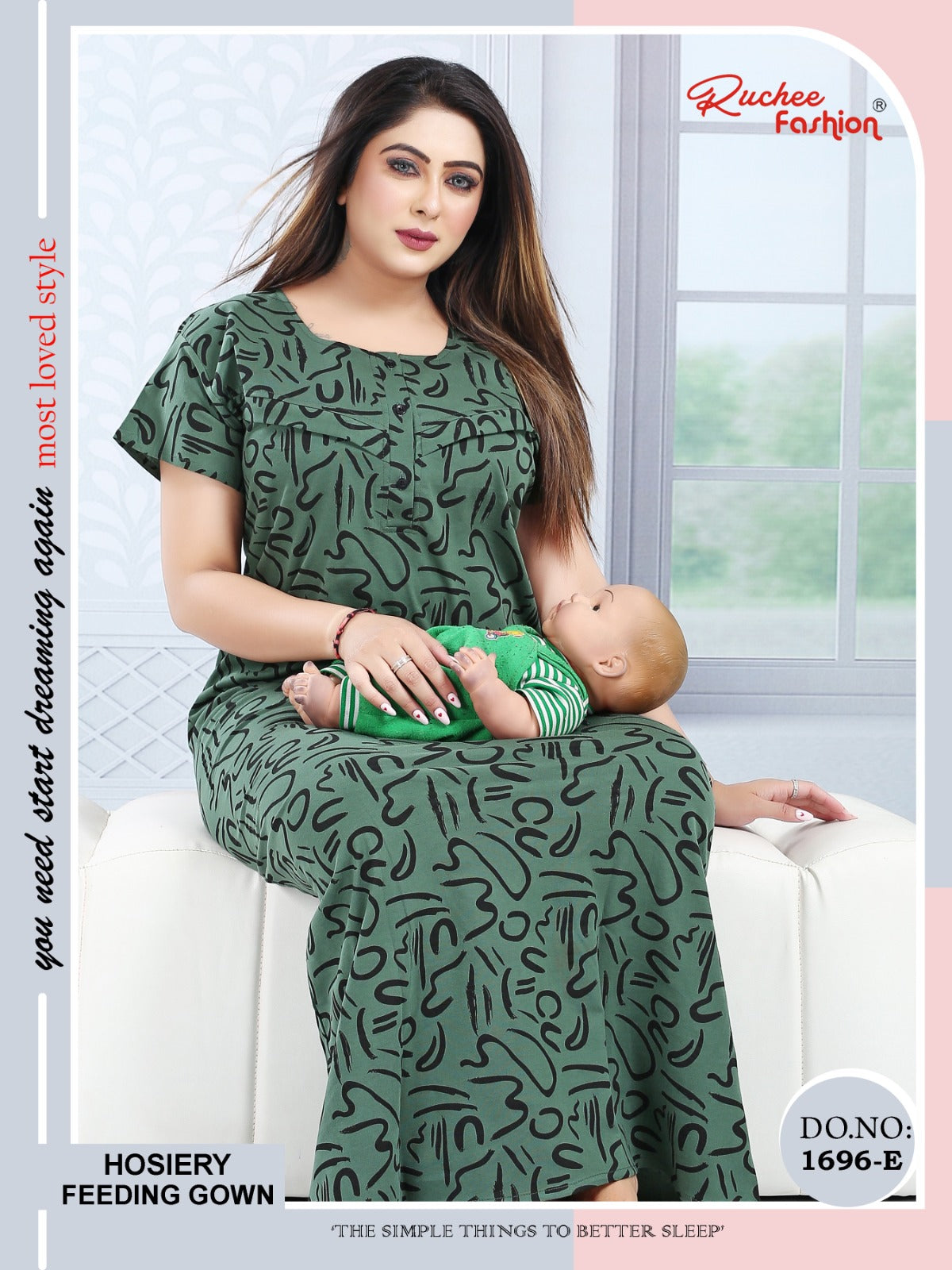 Design 1696 Ruchee Fashion Hosiery Feeding Night Gown Supplier India