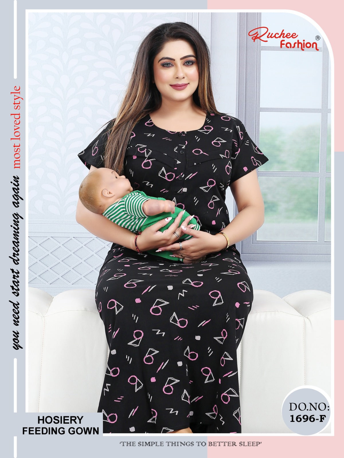 Design 1696 Ruchee Fashion Hosiery Feeding Night Gown Supplier India