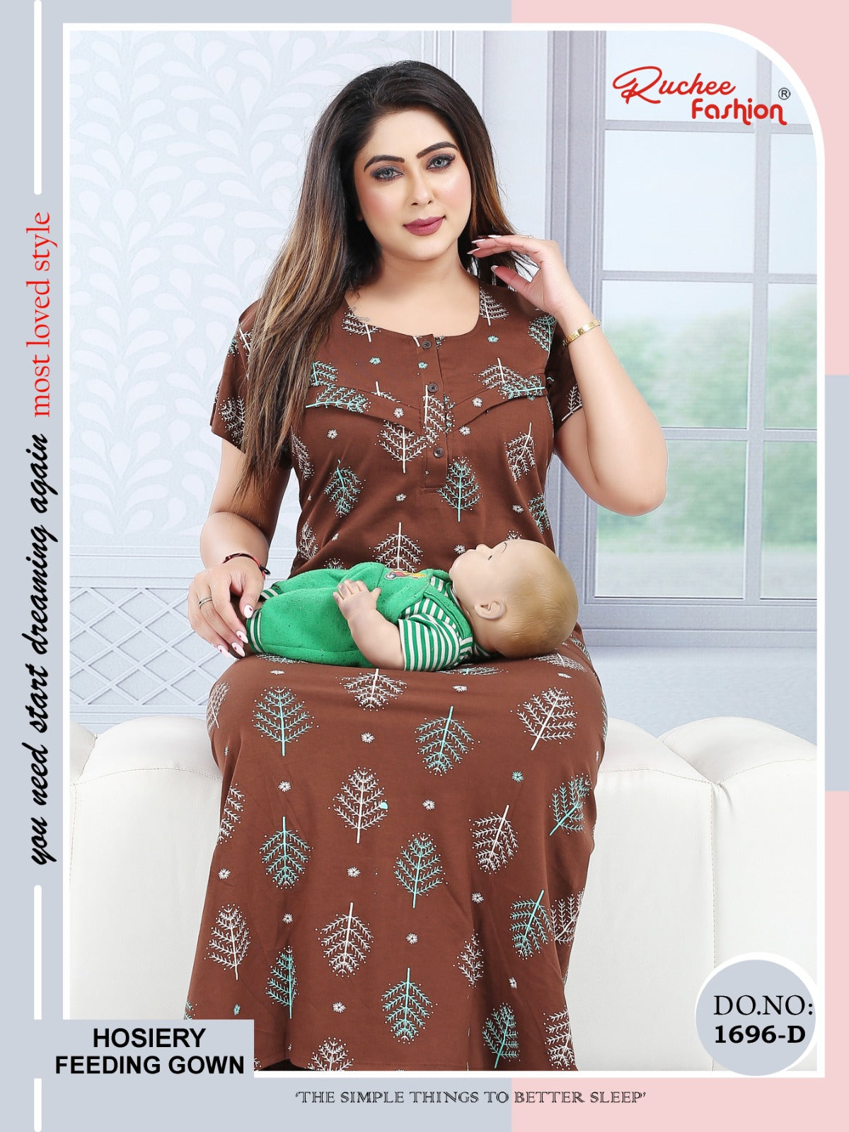 Design 1696 Ruchee Fashion Hosiery Feeding Night Gown Supplier India