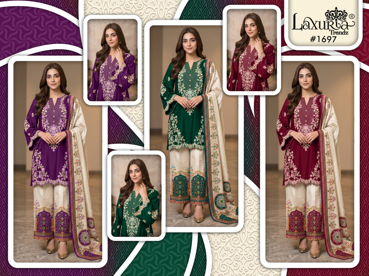 Design 1697 Laxuria Trendz Satin Pakistani Readymade Suits Manufacturer Ahmedabad