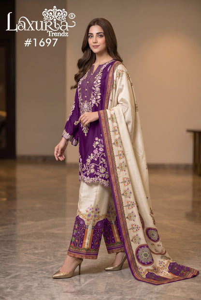 Design 1697 Laxuria Trendz Satin Pakistani Readymade Suits Manufacturer Ahmedabad