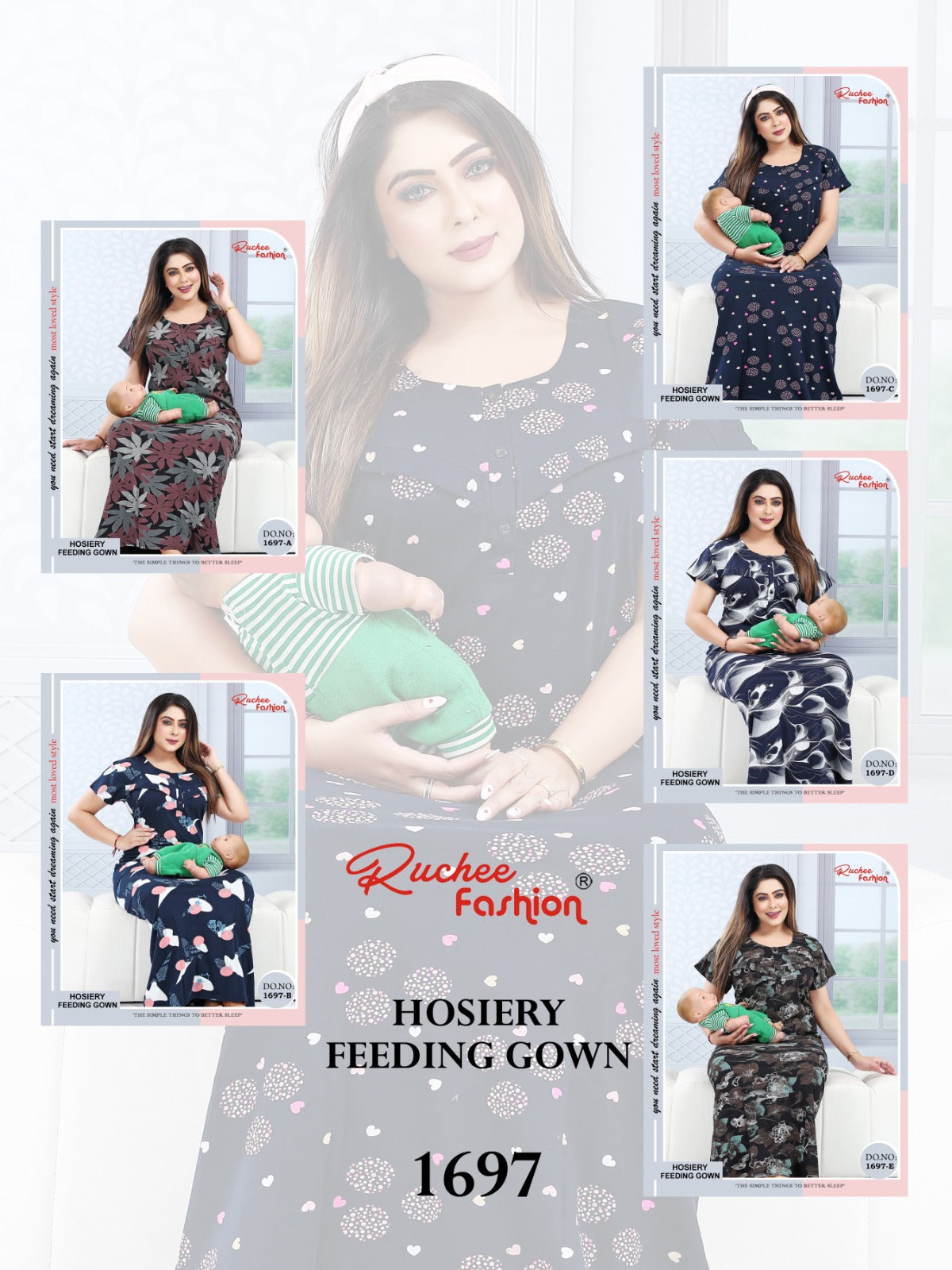 Design 1697 Ruchee Fashion Hosiery Feeding Night Gown Exporter India