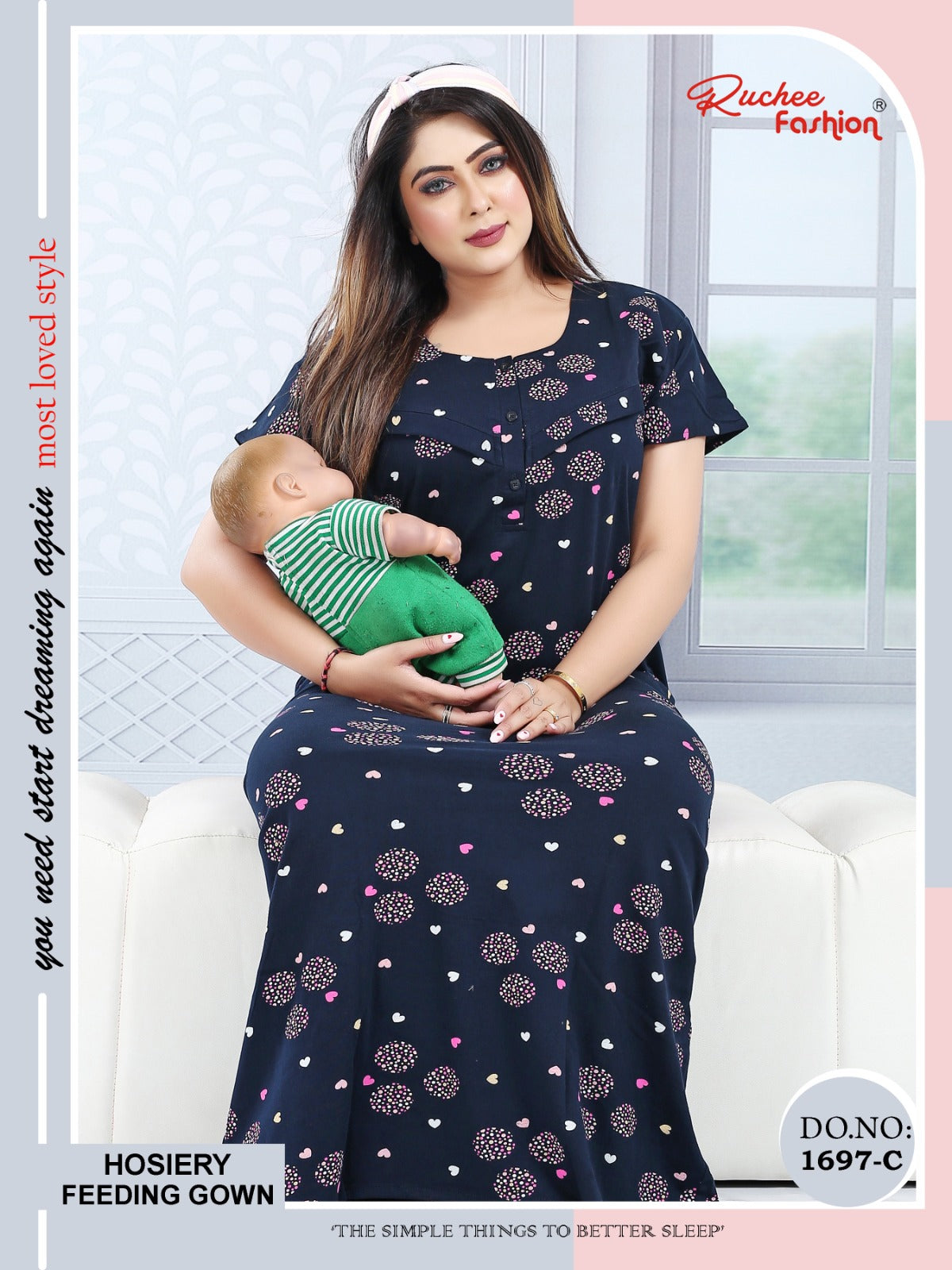 Design 1697 Ruchee Fashion Hosiery Feeding Night Gown Exporter India