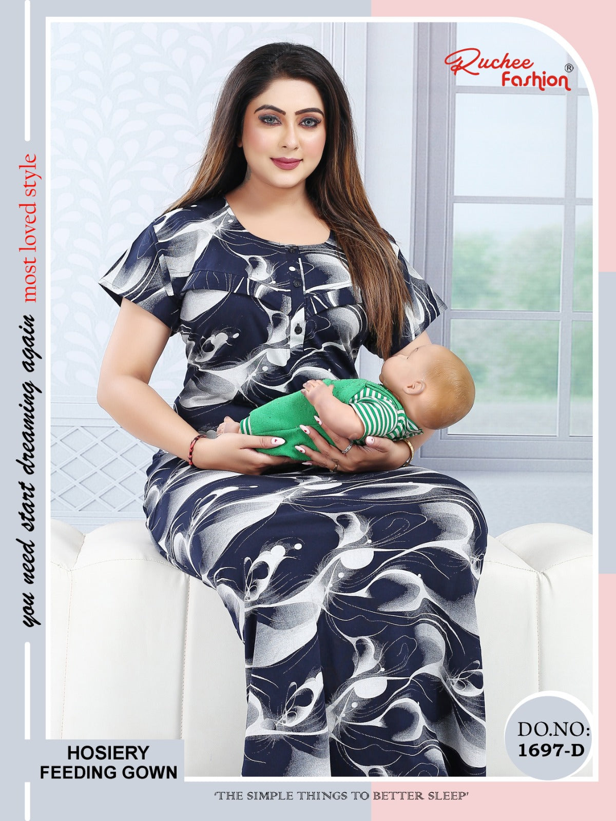 Design 1697 Ruchee Fashion Hosiery Feeding Night Gown Exporter India