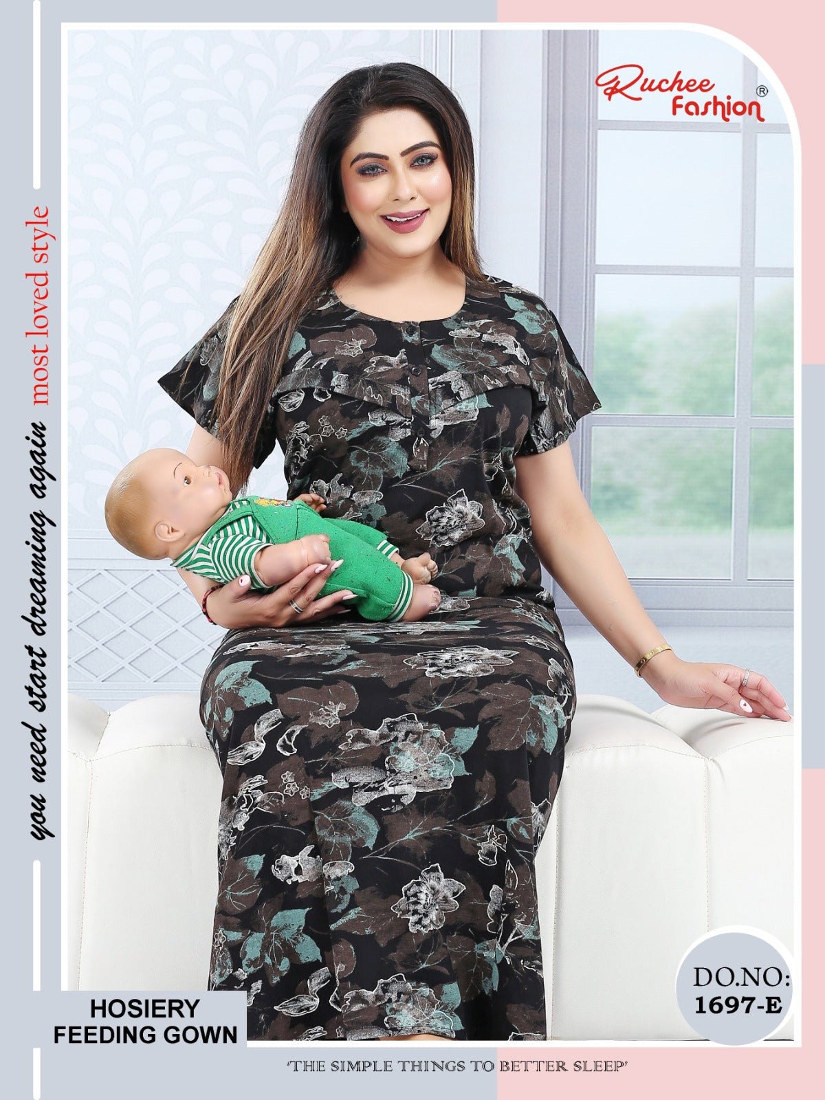 Design 1697 Ruchee Fashion Hosiery Feeding Night Gown Exporter India