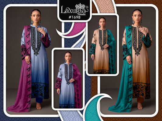 Design 1698 Laxuria Trendz Satin Pakistani Readymade Suits Supplier Ahmedabad