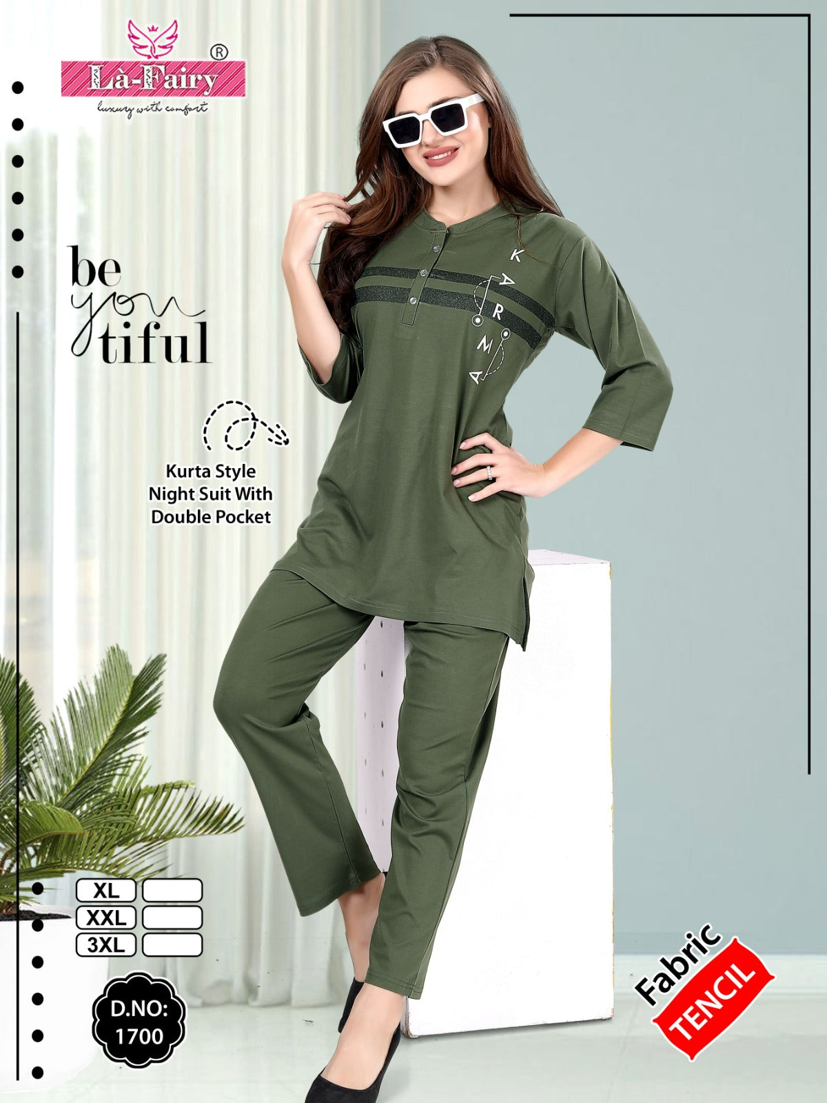Design 1700 La Fairy Tencil Kurta Night Suits Supplier Gujarat