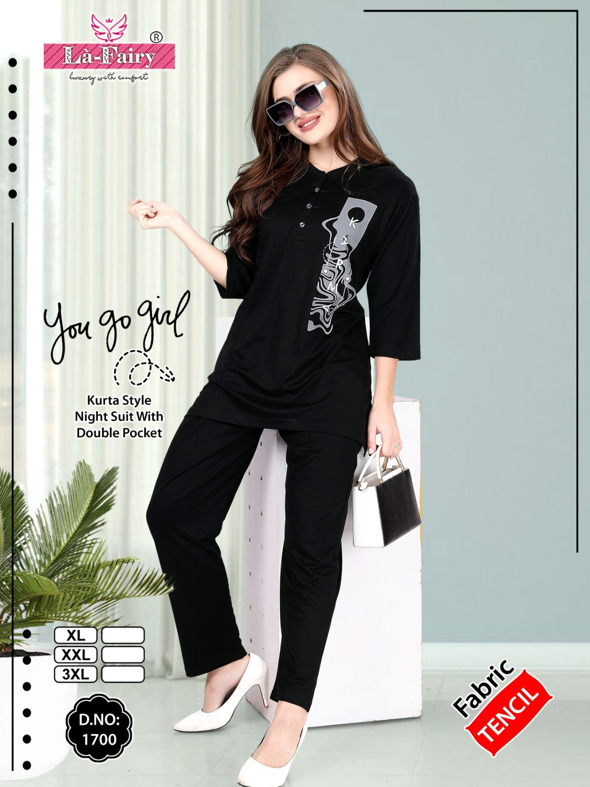 Design 1700 La Fairy Tencil Kurta Night Suits Supplier Gujarat