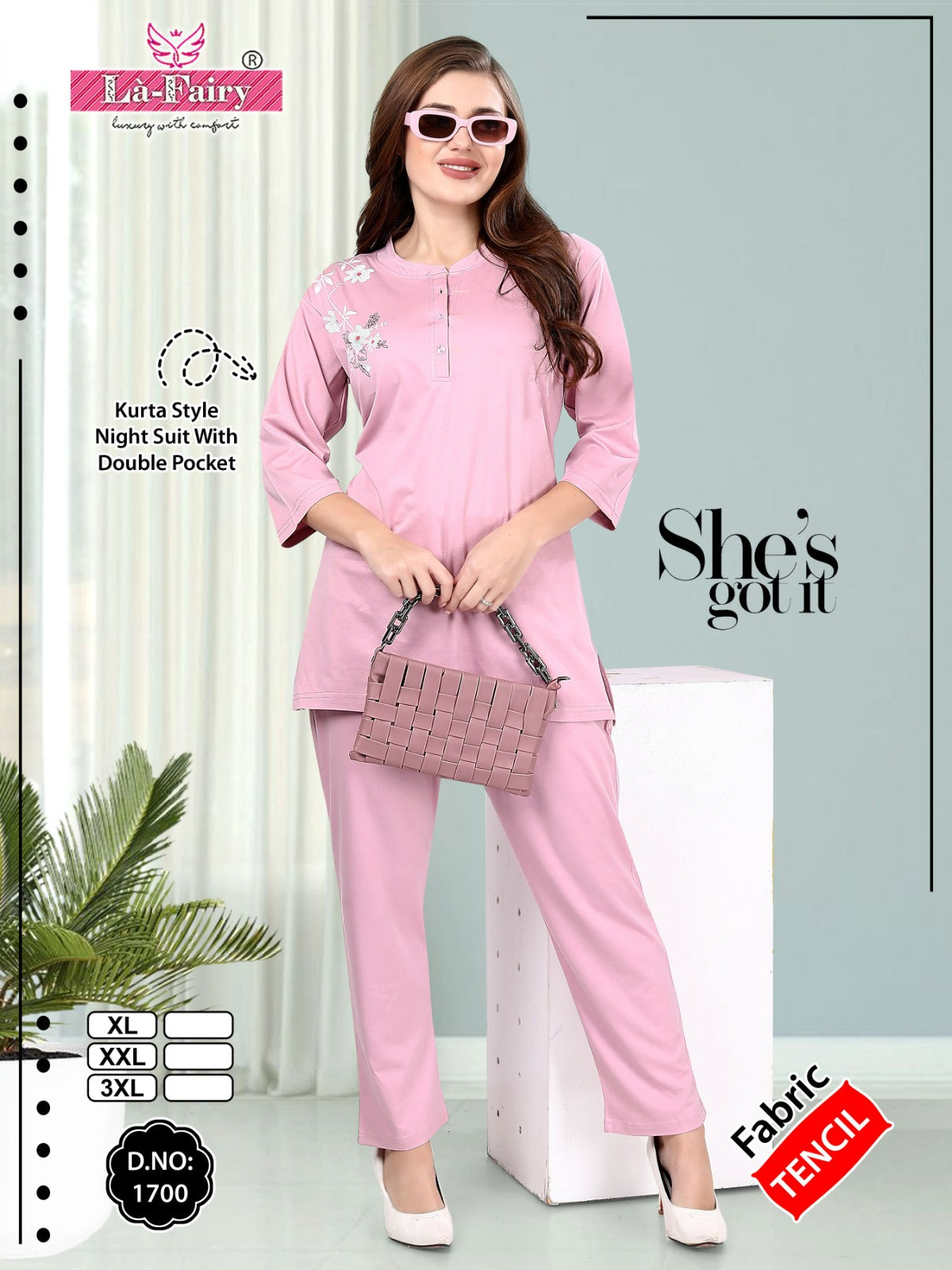 Design 1700 La Fairy Tencil Kurta Night Suits Supplier Gujarat