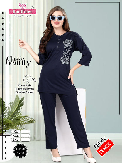 Design 1700 La Fairy Tencil Kurta Night Suits Supplier Gujarat